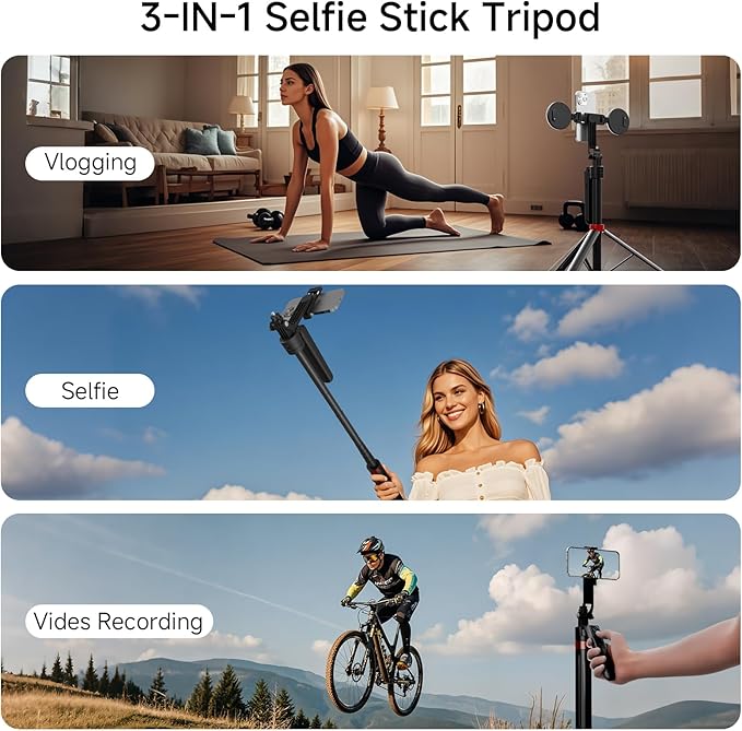 70" Auto Face Tracking Tripod for iPhone, 360 Rotation Travel Selfie Stick Mount with Remote, Gesture Control and Fill Light, Motion Sensor Phone Tripod for Tiktok YouTube Video Vlog Recording