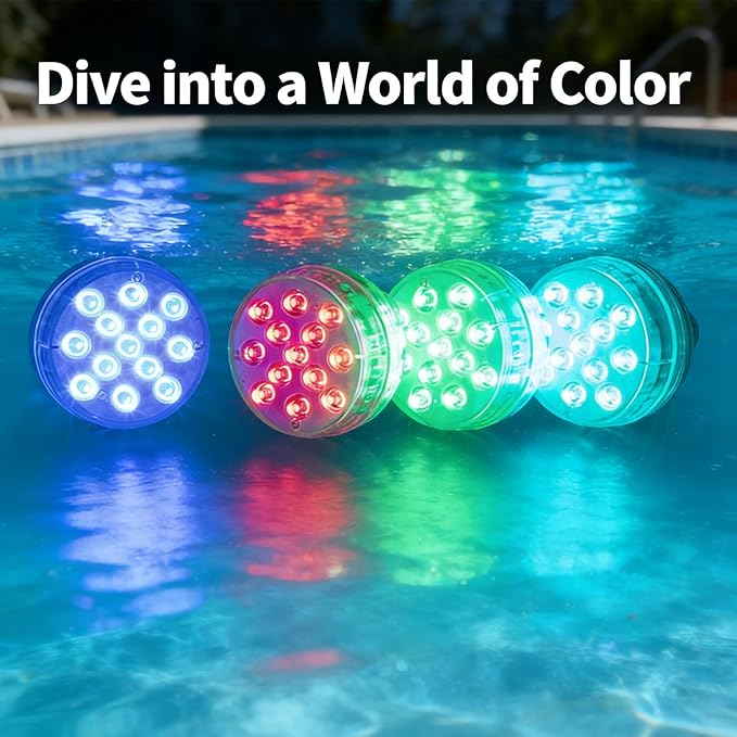 Saker Submersible LED Pool Lights - 13-Bead Underwater Light with 21-Key Remote, Waterproof Color-Changing RGB Lights for Pools, Hot Tubs, Ponds, Spa & Party Décor (2PCS)
