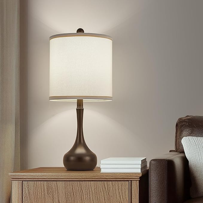 23" Brown Metal Modern Table Lamp Set of 2,Farmhouse Bedside Lamps for Living Room, 3 Color Temperature Rustic Table Lamps for Bedroom, Night Stands, Dorm,Office, Home Décor (Bulb Included) ﻿