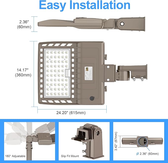 240W LED Parking Lot Light with Dusk-to-Dawn Photocell UL DLC Listed LED Shoebox Pole Lights 5000K IP65 AC100-277V Commercial Street Lights Outdoor for Basketball Court, Road, Playground
