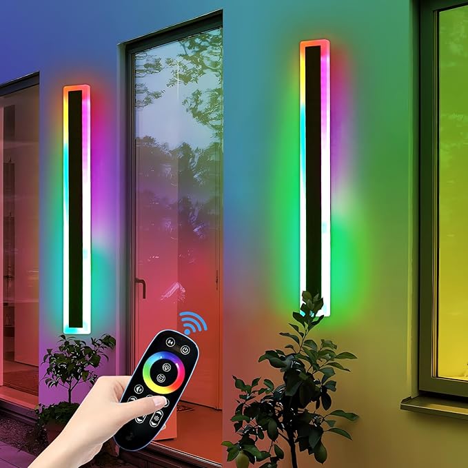 Mikeru 2pack 47.2inch Long LED Wall Light Fixtures, RGB Modern Outdoor Wall Sconce 10%-100% Dimmable Smart Outdoor Light Fixtures Wall Mount Featuring Multiple Modes and 12 Colors for Patio Entryway