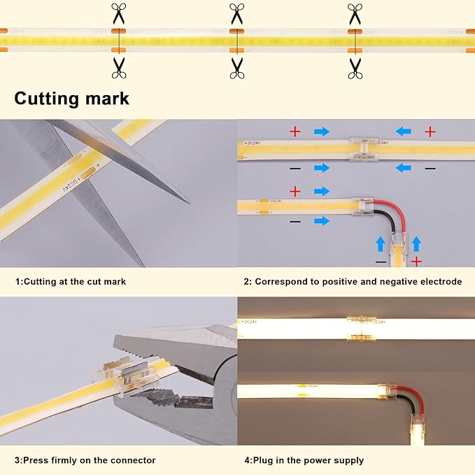 24V COB LED Strip Light Outdoor Waterproof 65.6ft (2 Rolls of 32.8ft), 4000K Natural White 11W/M 312LEDs/M CRI 93 LED Tape Light with Power Supply for Bedroom Courtyard Living Room Ceiling