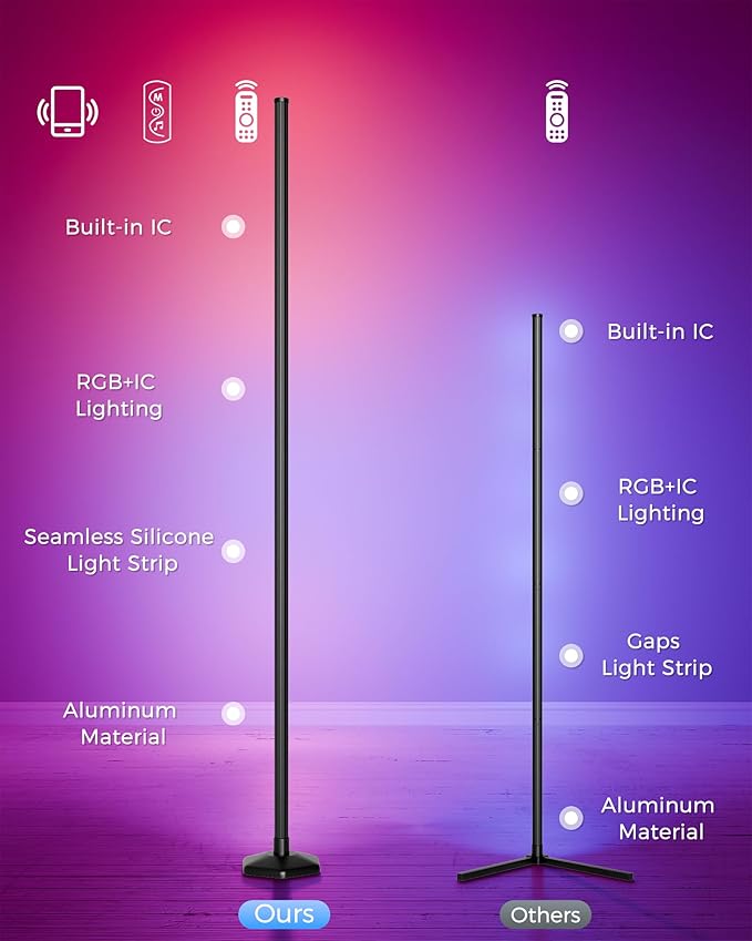 Corner Floor Lamp, 65" RGB Color Changing led Floor lamp with APP and Remote Control, Dimmable Mood Light Corner Light with Music Sync, DIY Mode & Timing for Living Room Gaming Room (2)