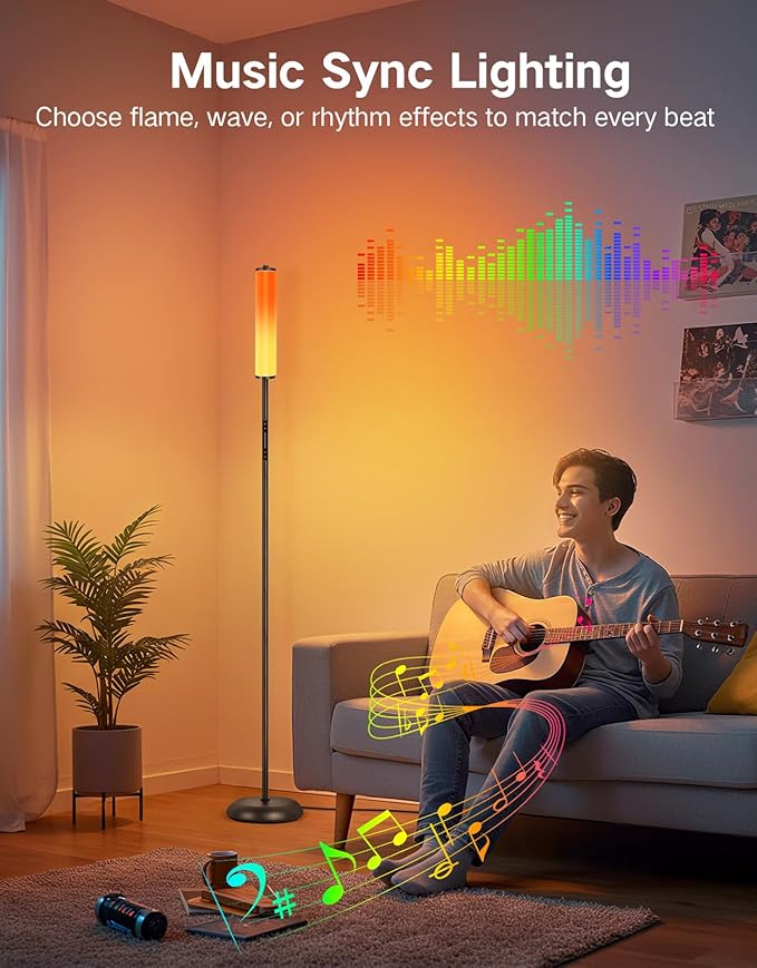 OUTON Floor Lamp for Living Room, 66 in LED Corner Floor Lamp with Remote, App and Touch Slider Control, 2200K-6500K Stepless Dimmable RGB Standing Lamp with Timer, Memory and Music Sync, Black