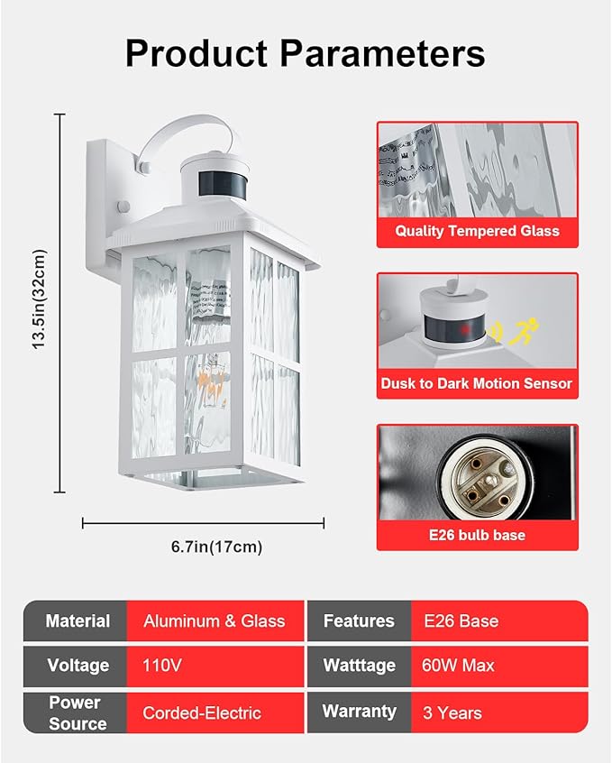 Porch Lights Outdoor with Remote Control: 2 Pack Motion Sensor Exterior Lighting Fixtures Intelligent 3 Lighting Modes Outdoor Wall Lights Sconce Lights for House Patio Front Door Garage