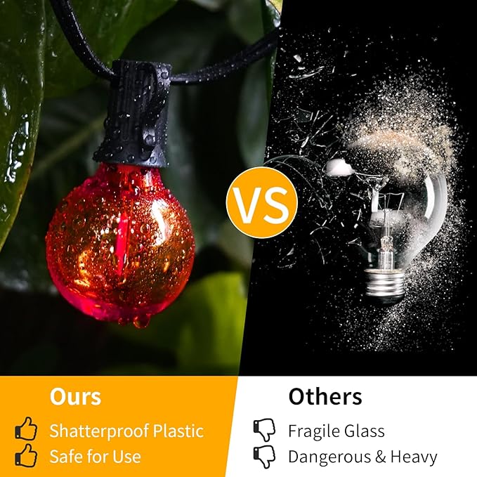 40FT LED Outdoor String Lights Waterproof, G40 Globe for Patio With 27 Edison Vintage Shatterproof Bulbs, Connectable Backyard Lighting for Garden, Bistro, Porch, Cafe