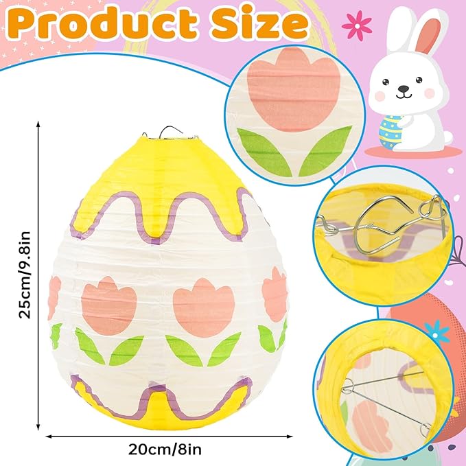 DECYOOL 12 Pieces Pastel Paper Lanterns, 6 Styles of Easter Egg Colorful Hanging Lantern Decor for Parties, Classroom Home Indoor Outdoor Celebrations