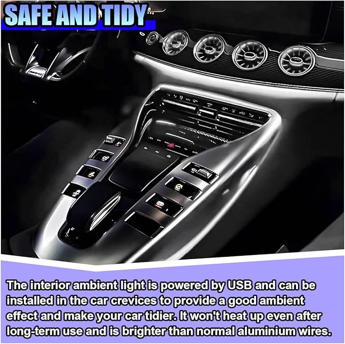 EL Wire Car Interior LED Strip Lights, 5V 16FT Neon Light Strip with Sewing Edge, USB Electroluminescent Car Interior Lights with Fuse Protection, Vehicle Ambient Lighting Decorations (White)