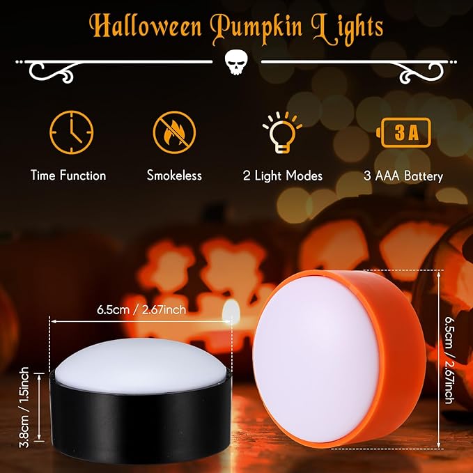 Riakrum 6 Pieces Remote Timer LED Lights with Remote LED Pumpkin Lights Battery Operated Lantern Bright Flameless Candle(Orange Purple, Black)