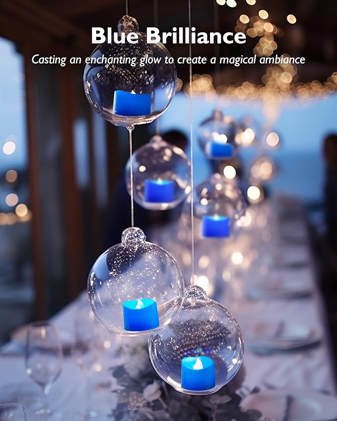 Homemory Blue Tea Lights Candles Battery Operated, 200+Hour Flameless Flickering Fake Electric LED Colored Tealights Candles for Wedding Table Decor, Theme Party, Aniversary, Proposal, 24-Pack