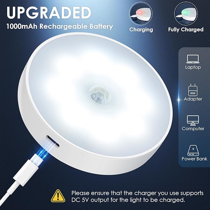 Motion Sensor Puck Light with Remote, Wireless Dimmable Under Cabinet Lights, Rechargeable Magnetic Closet Light, Stick on Night Light, 4-Pack