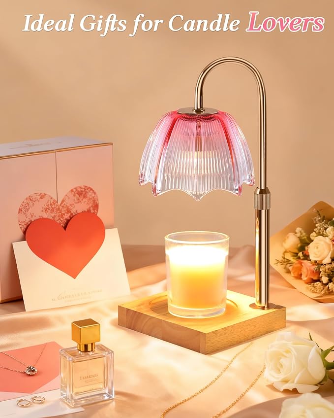 Candle Warmer Lamp with Timer Dimmable Adjustable Height, Cozy Home Decor House Warming Christmas Birthday Gifts for Women, Flower Candle Lamp Wax Melt Warmer for Scented Jar Candles, Gradient Pink