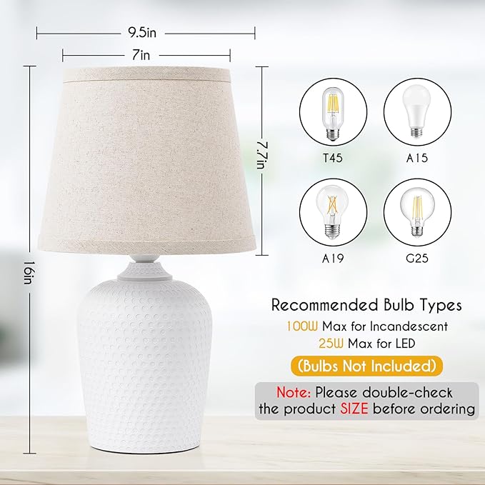 Sucolite 16'' Table Lamps Set of 2, Bedside Nightstand Lamps for Bedroom Kid’s Room, Cute Desk Lamps with Studded Texture Base for Reading Nursery Living Room Office,Beige & White
