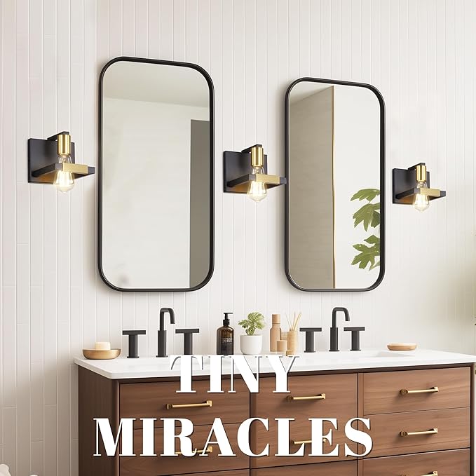 Hamilyeah Black Wall Sconces, Industrial Sconces Wall Lighting Fixtures Matte Black and Gold, Indoor Hardwired Wall Sconces for Bathroom Bedroom Living Room Kitchen Set of Two UL Listed