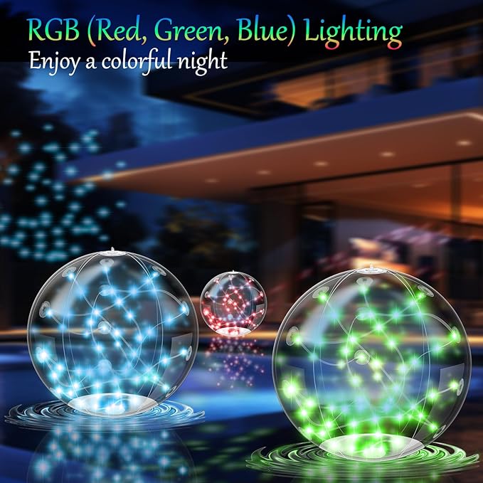 2 Pcs Solar Floating Pool Lights, 60 LED Fairy Lights with Auto On/Off, 2 Lighting Modes Waterproof Outdoor Decor for Garden, Patio, Yard, Pond, Party & Wedding Decorations