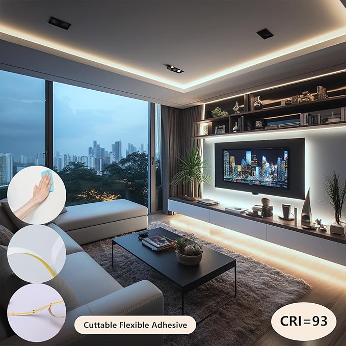24V COB LED Strip Light 65.6ft (2 Rolls of 32.8ft) Kit, 4000K Natural White Cuttable 11W/M 312LEDs/M CRI 93 LED Tape Lights with Power Supply for Bedroom Kitchen Living Room Ceiling