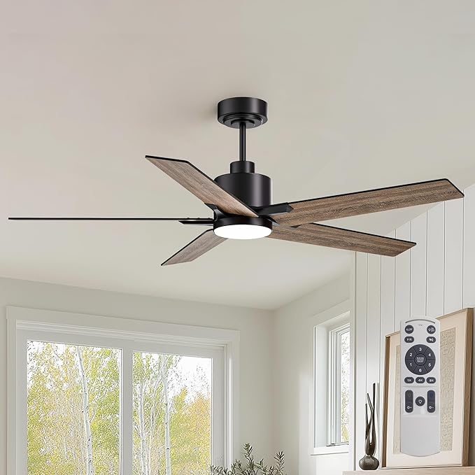 52 Inch Ceiling Fans with Lights and Remote Control for Bedroom, Modern Black Ceiling Fan with Quiet Reversible DC Motor, 3CCT, Dimmable, LED Lighting for Living Room, Patio, Indoor and Outdoor