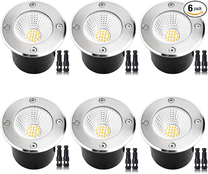 7W Led Landscape Well Lights, Low Voltage Landscape Ground Lights,12V/24V Landscape Lighting,IP67 Waterproof Outdoor InGround Lights for Garden Tree Uplights,Deck,Yard,Patio 6Pack(Warm White)