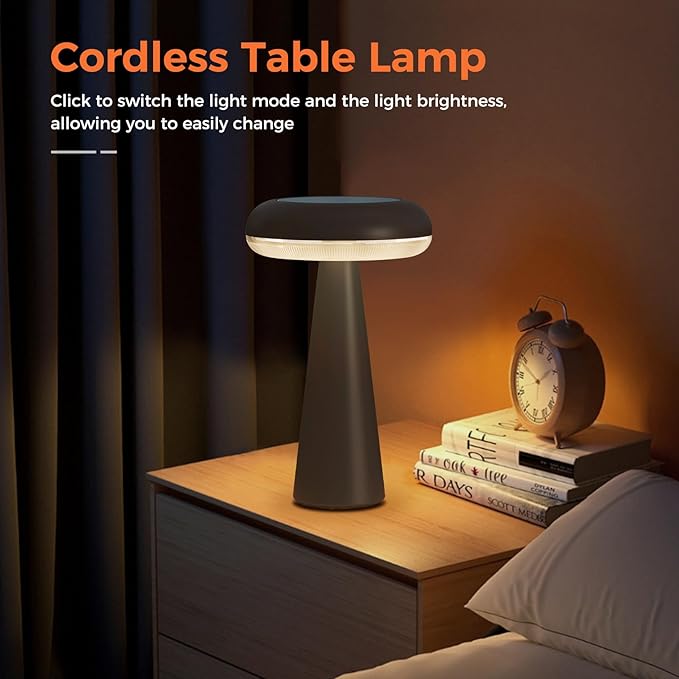 Solar Yard Solar Table Lamp Outdoor Water-Resistant, Cordless USB Table Lights for Patio, 3 Lighting Modes Solar Desk Lamp for Garden Outside Patio Bedroom Living Room, Black