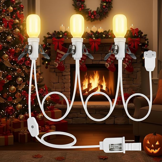 Leelosp 1 Pc Christmas Village Lights, 3 Base C7 String Bulbs Christmas Village Light Cord with ON/Off Switch Spare Fuse, 9.8ft Blow Mold Light Kit for Xmas Mini House, Ceramic Crafts Decor