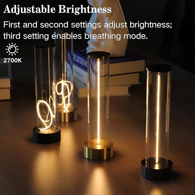 Mini Minimalist Tabe Lamp with Breathing Effect, Cordless LED Desk Lamp Rechargeable Modern Night Lights Portable Lamp for Gaming, Home Office, Bedroom, Living Room, Kitchen, Bar, Restaurant (Gold)