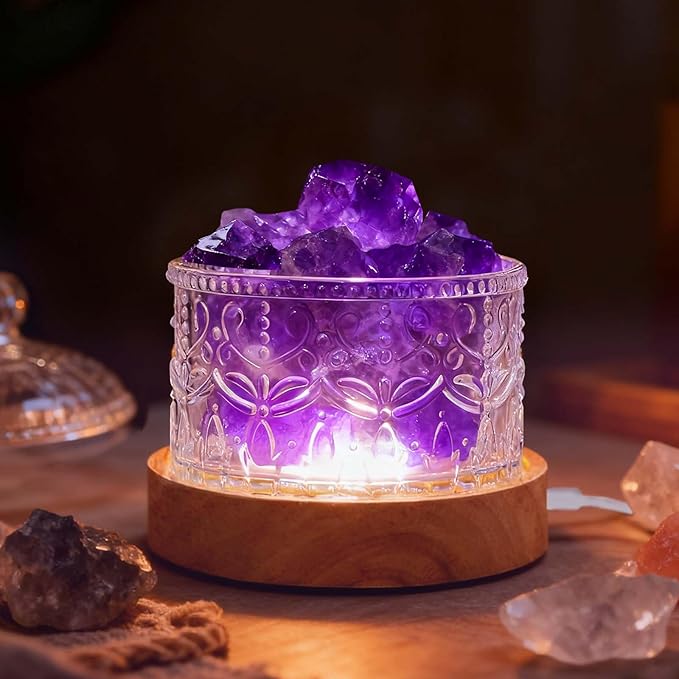 Runyangshi Amethyst Crystal Lamp Night Light - Natural Dream Amethyst Crystal Stone, 3 Lighting Modes with 10 Brightness Levels, Kid & Pet Friendly Design, USB Powered, Ideal for Home and Decor & Gift