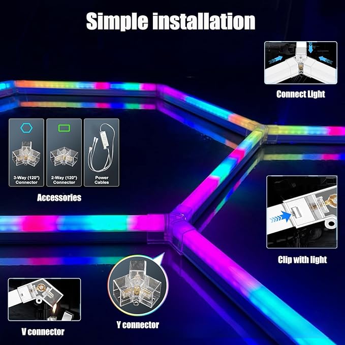 25Pack RGB Hexagon led Garage Lights,RGB 5Hexagon Light with Multi Color,Dimmable&Speed Adjustable RGB Hex Wall Lights,DIY Design for Remote Control & Smart App Control Music Modes