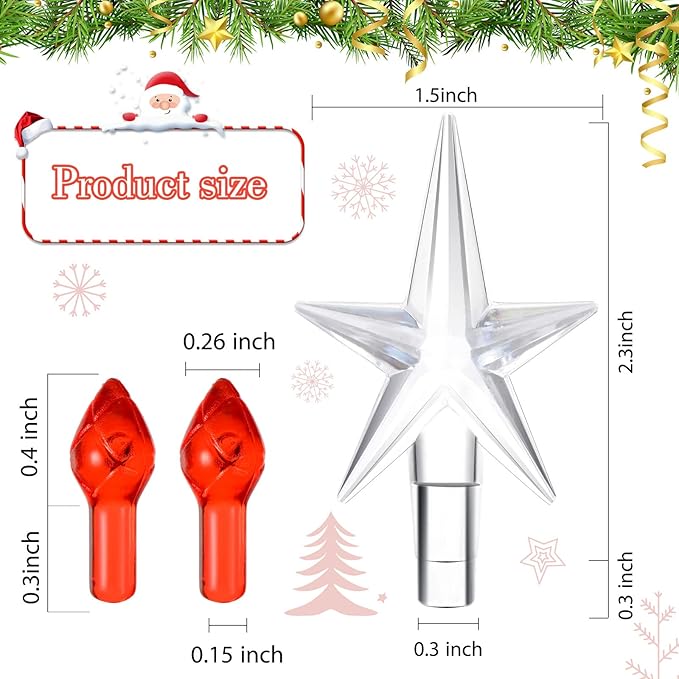 Boao 100 Pieces Ceramic Christmas Tree Bulbs and 5 Stars Replacement Plastic Bulbs for Ceramic Christmas Tree Decorations(3.8 mm Diameter,Red)