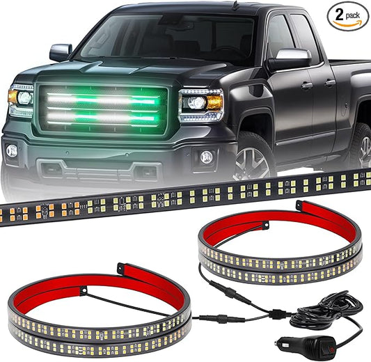 XRIDONSEN 2PCS 24 inch Truck Grill Emergency Lights Strip 288 LED Green White Grille Firefighter Lights Strobe Flashing Warning Safety Waterproof First Responder Lights for Vehicles Fire Trucks Pickup