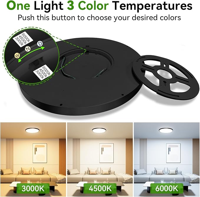 4Pack 42W 4500LM Led Ceiling Light, 15.8 Inch 3000K/4500K/6000K 3CCT Selectable Flush Mount Ceiling Light for Living Room, Bedroom, Kitchen(Black, Non Dimmable)