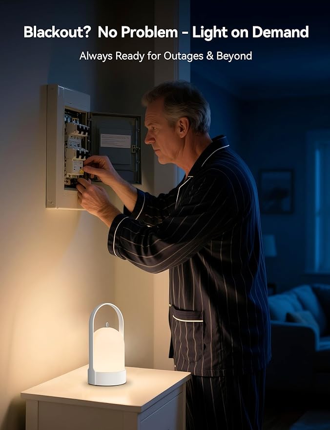 Tubicen Portable Lamp, Battery Operated Cordless Outdoor Table Lamps Rechargeable, 4-Level Touch Dimmable IP44 Shower Lamp, Night Light for Patio Camping Dining Room Bedroom (White, Regular)