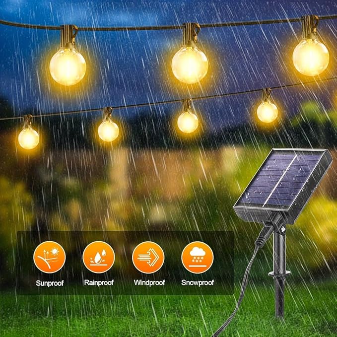 G40 Solar String Lights Outdoor with Remote 30 FT, USB & Solar Dual Charging, Waterproof, 8 Modes 3 Timers, 10+1 LED Shatterproof Bulbs, Dimmable Solar Light for Camping Backyard Bistro Porch Garden