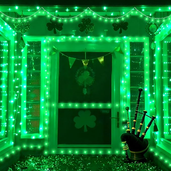 QITONG 165ft 500 LED Green St Patricks Day Lights, 8 Modes Outdoor String Lights Plug in, Clear Wire Twinkle Christmas Light Indoor