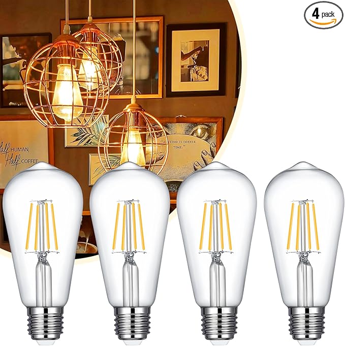 ST19 LED Bulb 6W Equivalent 60W 2700k Warm White 120V, 4 Pack Ivyemons High Output ST19 LED Bulb Dimmable, No Flicker ST 19 E26 Led Bulb with E26 Base,ST 19 LED Edison Light Bulbs for Indoor Lighting.