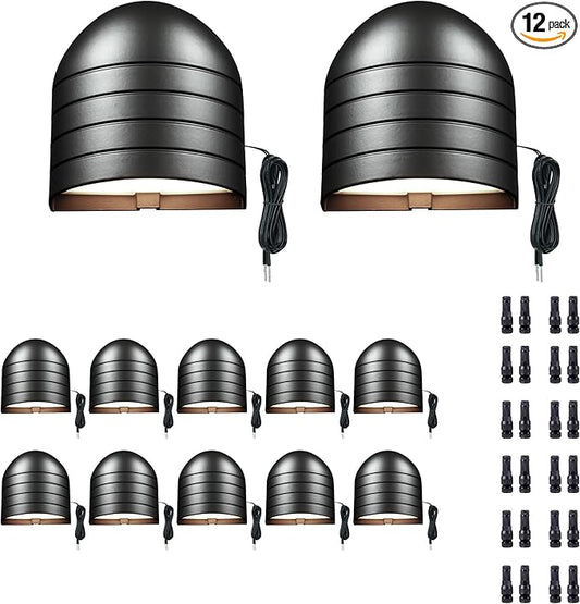 Low Voltage LED Step Lights - Warm White & Daylight White Selectable, Landscape 12V Deck Lights Outdoor, Hardwired IP65 Waterproof Aluminum Black for Wall Garden Handrail 12 Pack