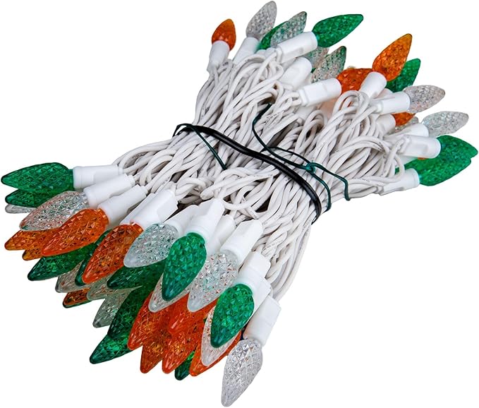 ‎‎‎Novelty Lights 24FT 70 LED C6 LED St. Patrick's Day String Lights, Outdoor Christmas Tree Commercial Grade LED String Lights, Christmas Lights Outdoor Tree Decorations Outdoor (Green/White/Orange)