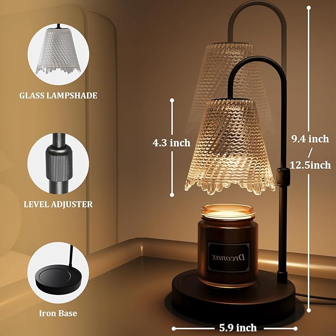 Candle Warmer Lamp with Timer, Adjustable Brightness & Height – Wax Melt Warmer for Jar Candles, Birthday Gifts for Women, Mom Day Gifts, Housewarming Gift Home Decor with 2 Bulbs
