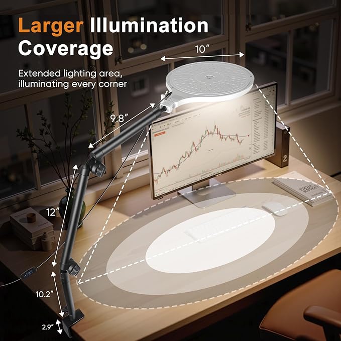 Desk Ring Light, 10" LED Ring Light for Desk with Clamp, 360°Rotate & Flexible Height Full-Screen Overhead Ringlight for Video Recording, TikTok, YouTube, Live Streaming, Content Creation