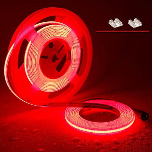 TOPAI 24V Red COB LED Strip Waterproof IP65 Outdoor 16.4ft Super Bright Dotless High Density 480LEDs/M Cuttable Flexible LED Tape Light for Cabinet Home DIY Lighting Projects