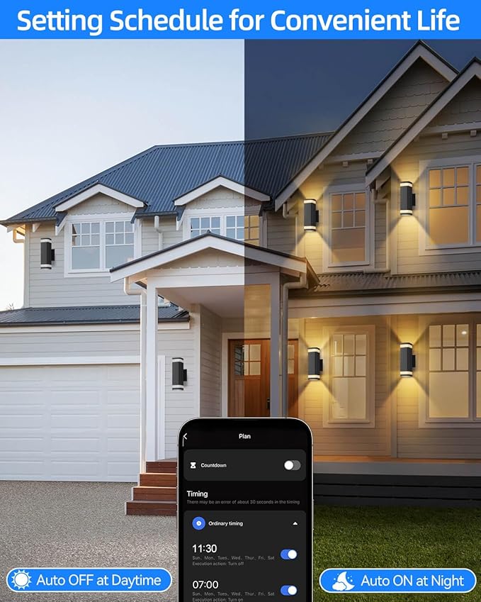 Smart Outdoor RGB Wall Lights, Wi-Fi & App Control Color Changing Up and Down Wall Sconce with Remote, Dusk to Dawn Waterproof Exterior Light Fixture Works with Alexa, Google Assistant, Black Finish