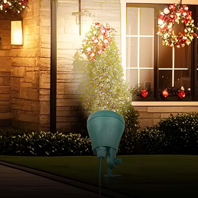LED Christmas Spotlight, Outdoor Waterproof Floodlight, with 2 Extra Lenses (Red, Green), Yard Stake for Holiday Decoration, 5FT Extension Cord, ETL Listed