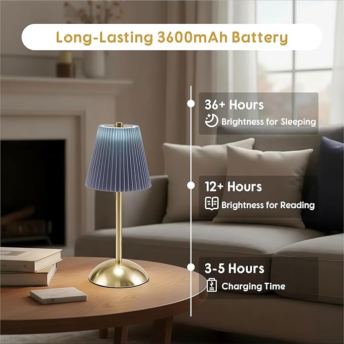 Set of 2 Wireless Cordless Lamps Rechargeable, 3CCT & Stepless Dimming, LED Battery Table Lamp with Touch Sensor Technology for Desk, Bedside, Outdoor Settings, 4.5"W x 11.5"H (Slate Blue)