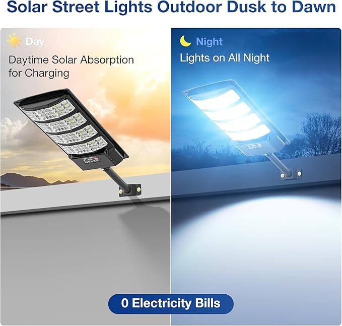 Solar Lights Outdoor - Super Brght Solar Street Lights Outdoor Dusk to Dawn with Motion Sensor and Remote Control, Wide Angle Commercial LED Street Light IP67 Waterproof(2 Pack)