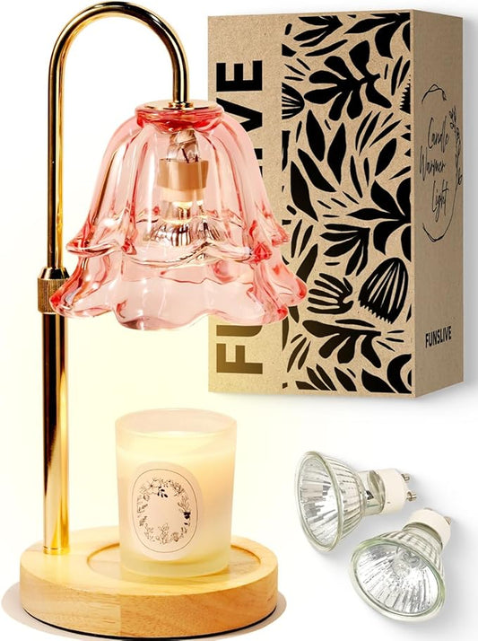 Pink Candle Warmer Lamp with Timer Dimmable, Birthday Gifts for Women Mom, Flower Candle Lamp with 2 Bulbs for Jar Candles, Lamp Candle Warmer, House Warming Gift for Bedroom