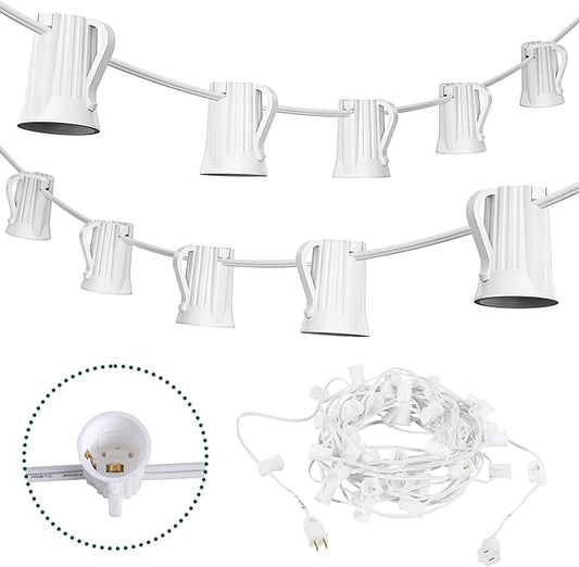 Brightown C9 Light Strand, 50FT White Cord Outdoor String Lights Christmas Stringer with 12" Socket Spacing, C9/E17 Intermediate Base Indoor/Outdoor Stringer Set for Christmas Decor Patio