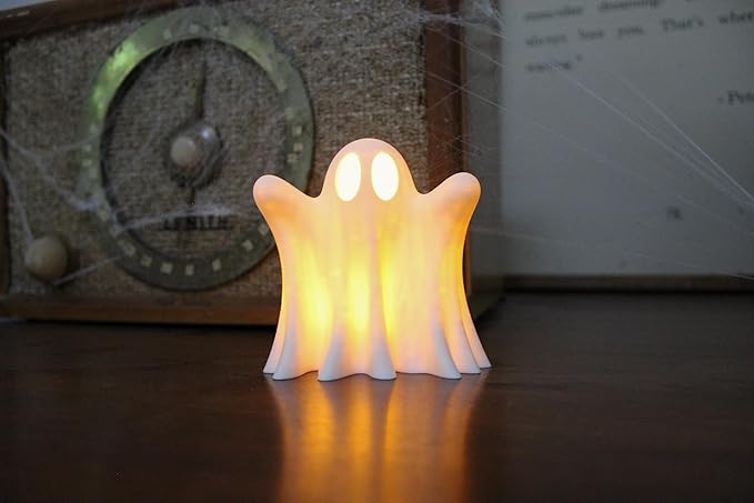 RedFive Light Up Ghost Decoration – 3D Printed LED Tea Light Halloween Decor – Cute Spooky Accent for Home, Mantel & Table – Handmade in Michigan USA