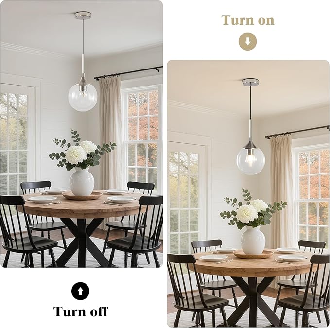 KCO Lighting 7.1” Glass Globe Pendant Light Brushed Nickel Ceiling Light Fixture Mid Century Modern Pendant Lights Kitchen Island Small Bubble Glass Pendant Light