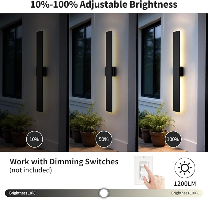 2 Pack 31.5 inch Modern LED Outdoor Wall Light, 3000K 4000K 5000K 10%-100% Dimmable Lights for Outside, IP65 Waterproof Exterior Long Wall Lights for House, Porch, Garage, Patio, Yard, Entrance Black