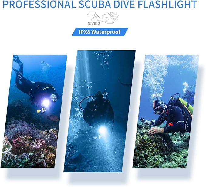 Wurkkos Diving Flashlight DL06 Max 15000 Lumen Scuba Dive Light, 100°Beam Angle Diving Light with 6 LED, IPX8 Waterproof Dive Torch 100m Underwater Flashlight Cold White(6000K)