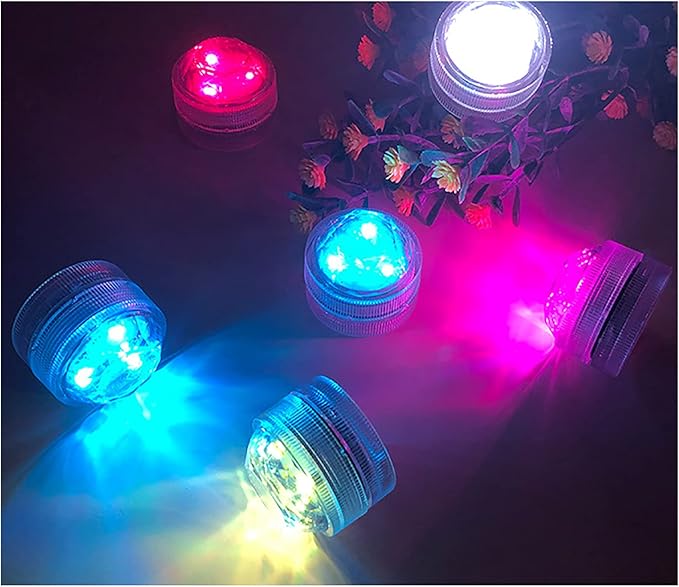 Mini Submersible LED Lights with Remote, Small Underwater Tea Lights Waterproof, Flameless Candles Battery Operated,1.2" RGB Multicolor Tealights for Vase Pool Pond Camping Christmas Party Decor